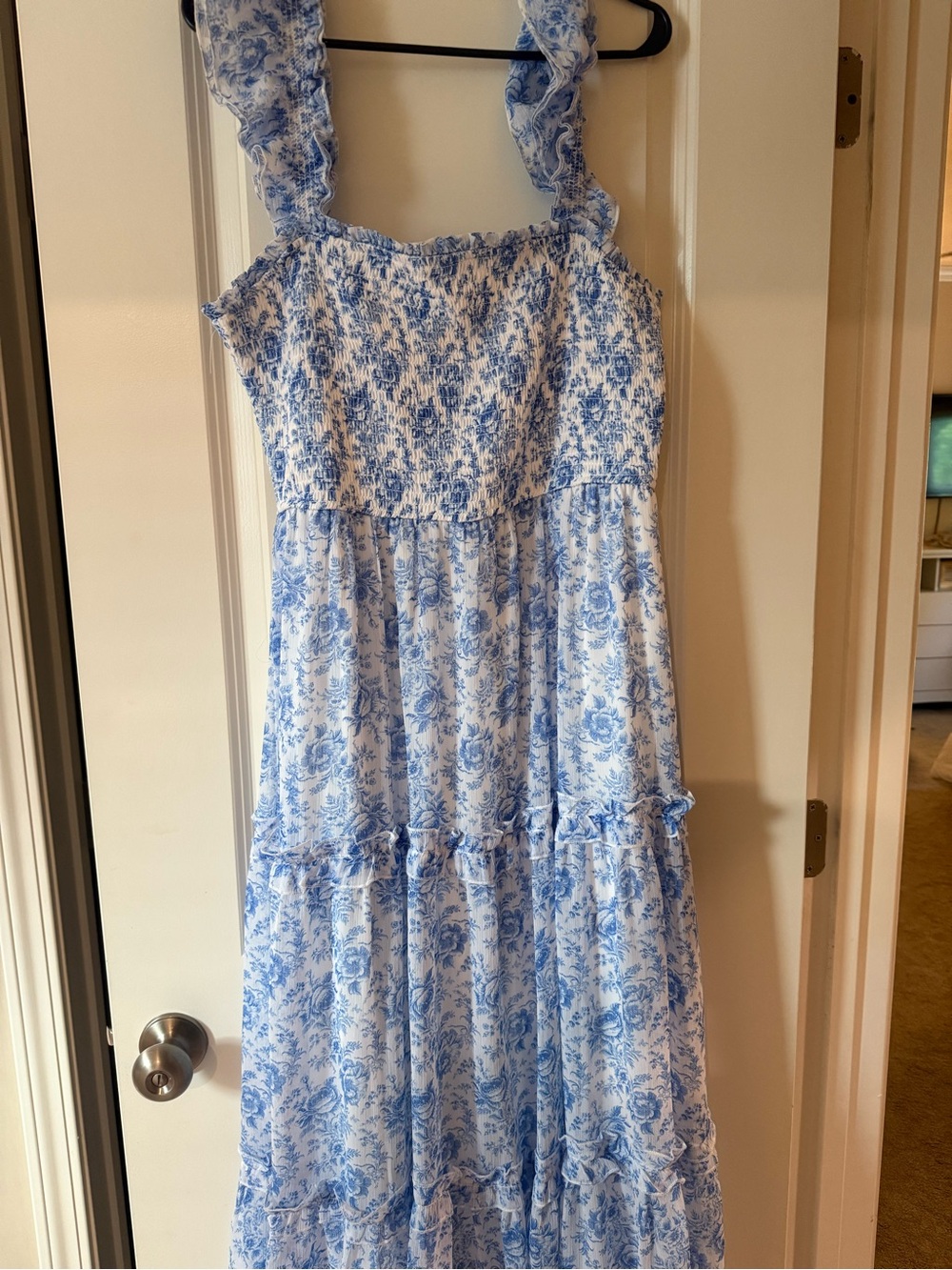 Altar'd State Light Blue Floral Ruffle-Strap Maxi Dress